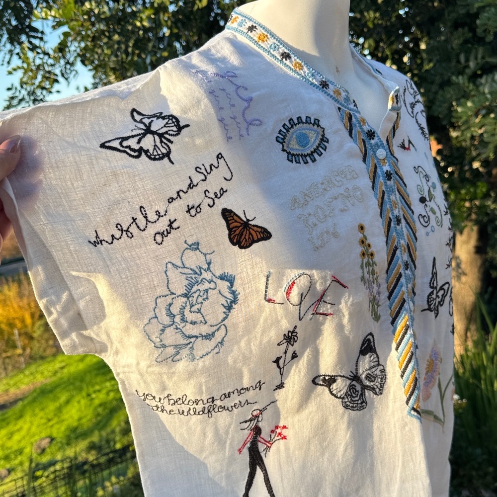 Johnny Was Johnny Was Nabi embroidered linen blouse in white Sz S - Picture 5 of 7